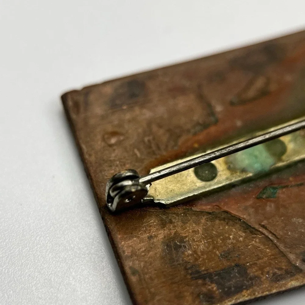 Vintage Multicolor Classic Rectangular‎ Abstract Art Enameled Copper Brooch Pin